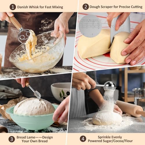 Neddie Upgraded Banneton Silicone Baking Basket Set for Sourdough Bread