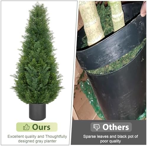 3FT Artificial Cedar Topiary Trees with Gray Planter Set of 2