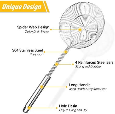Practical stainless steel colander with ergonomic handle for frying and boiling liquids