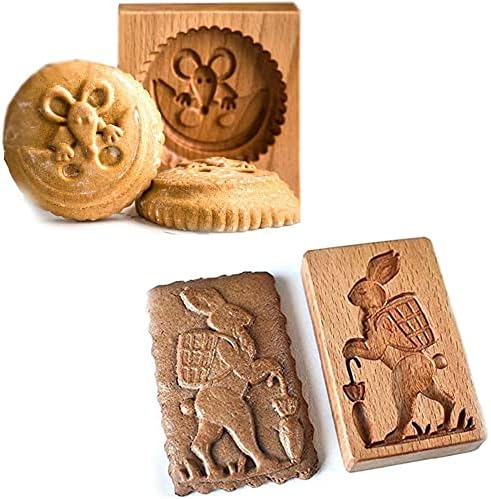 SNOOSZ Wooden Cookie Mold Rabbit Mouse Shape - Perfect for Baking Embossing