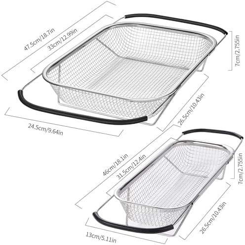 Stainless Steel Colander with Expandable Handles for Fruits and Vegetables