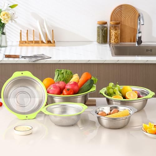 AHIABOAT 2PCS Stainless Steel Colander Set - Microporous Dishwasher Safe Effortless Straining