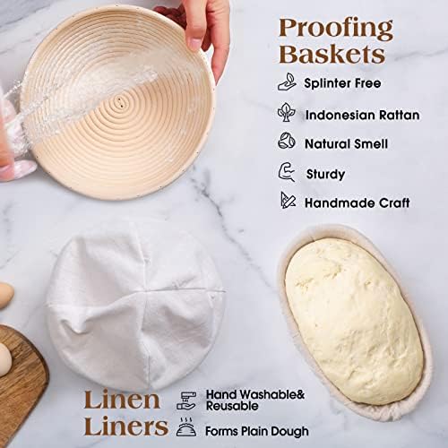 Banneton Bread Proofing Basket Set Handmade Sourdough Baking Supplies