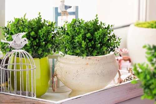 8 Bundles Artificial Boxwood Bushes Greenery for Outdoors Fake Eucalyptus