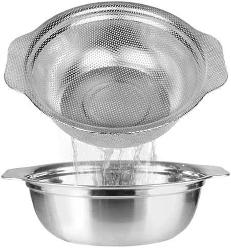 3 QT Stainless Steel Colander Set with Mixing Bowl and Handle