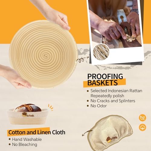 Krbnk Banneton Proofing Basket with Linen Liner 9 Round and 10 Oval