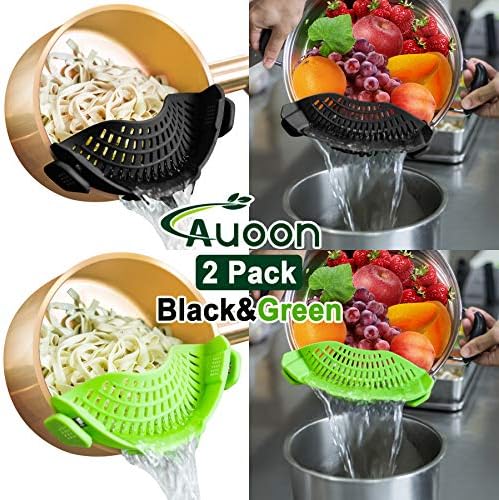 AUOON Heat-Resistant Silicone Strainer 2-Pack Easy to Use Dishwasher Safe