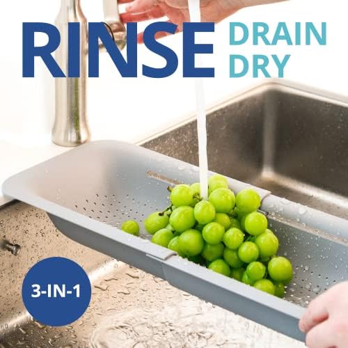 BLUE GINKGO - Extendable Over-the-Sink Colander for Durable Kitchen Use