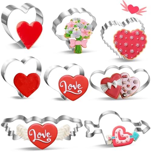 Valentines Day Cookie Cutters 8 Pcs Heart Shapes Stainless Steel Biscuit Molds