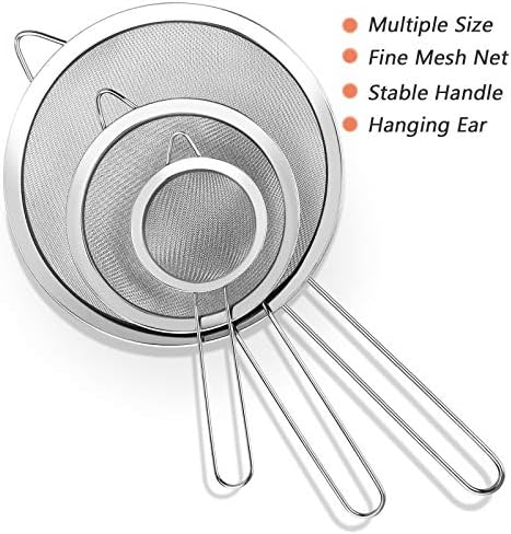 3 Pcs Stainless Steel Fine Mesh Strainer with Handle