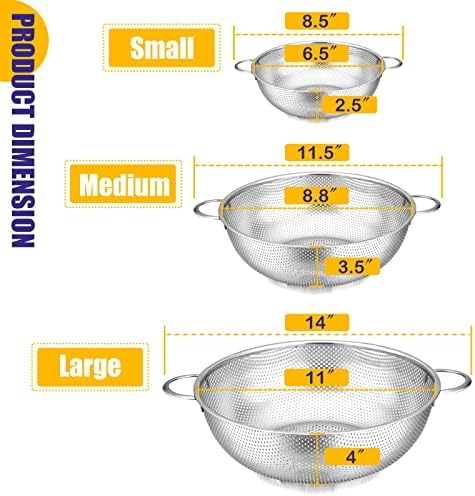 E-far 3-Piece Stainless Steel Colander Set