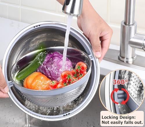TeamFar Colander Set with Mixing Bowl Stainless Steel Grater Attachments Khaki
