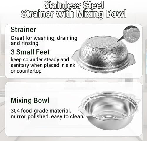 POPGRADE Stainless Steel Strainer Bowl Set with Handle