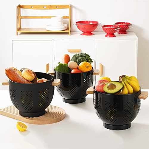 Sturdy Metal Colander with Wooden Handle for Kitchen Use