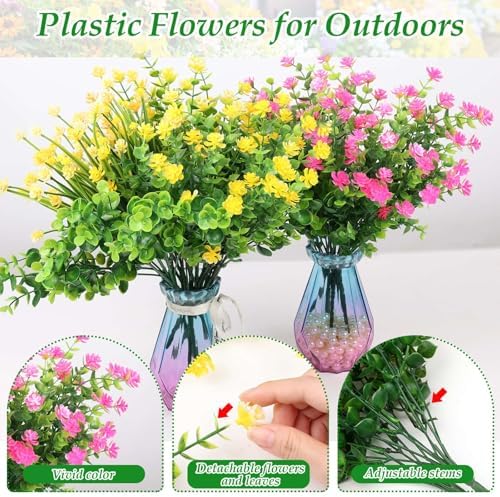 20 Bundles Fake Outdoor Flowers for Garden Decor