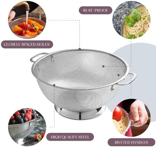 Essential Kitchen Tool Bellemain 5 Qt Metal Colander with Handle