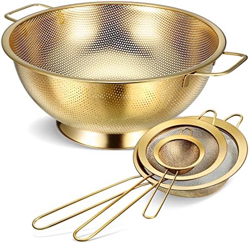 Norme Gold Colander Set with 3 Strainers 5 Quart Capacity