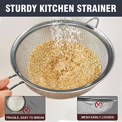 63 Fine Mesh Strainer with Handle Premium Stainless Steel for Kitchen Use