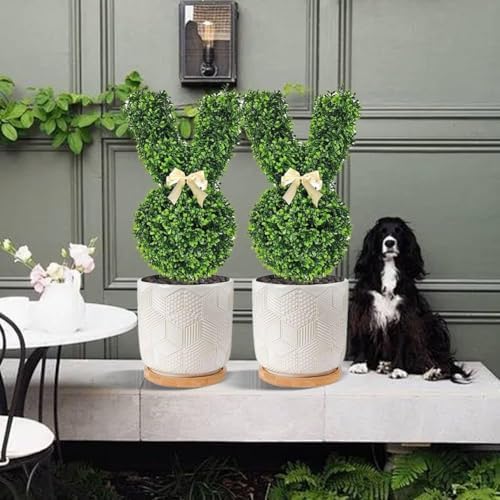 Faux Rabbit Plant Boxwood Shrub with Bow Tie