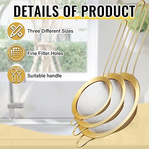 Norme Gold Colander Set with 3 Strainers 5 Quart Capacity