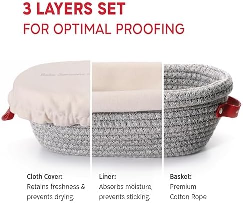 KNEADACE Cotton Bread Proofing Basket Set 2x Oval