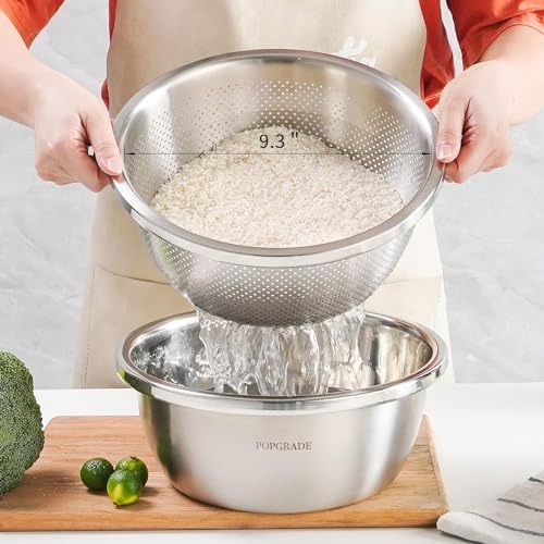 POPGRADE 304 Stainless Steel 4QT Colander Salad Bowl Set