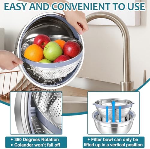E-far Colander and Mixing Bowl Set Blue