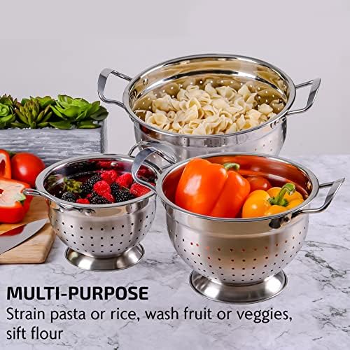 OVENTE Premium Stainless Steel Colander Set for Home Kitchen