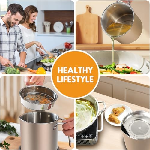Stainless Steel Bacon Grease Strainer with Fine Mesh 2L