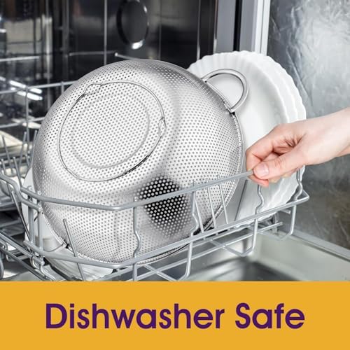 Reliable stainless steel colander for pasta vegetables and more