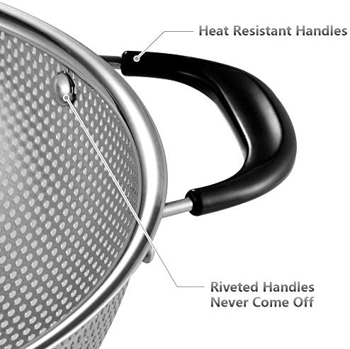 188 Stainless Steel Colander BPA-Free Heat Resistant Effortlessly Easy Grip