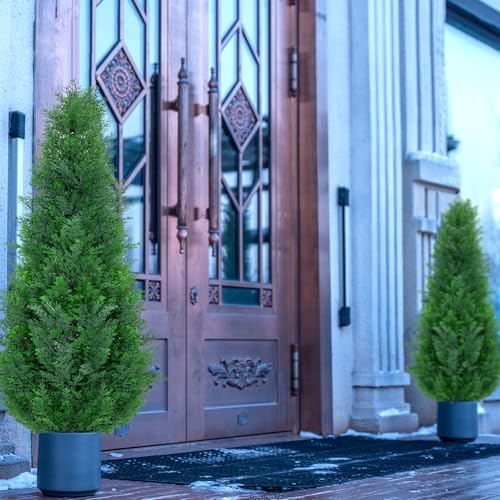 3FT Artificial Cedar Topiary Trees with Gray Planter Set of 2