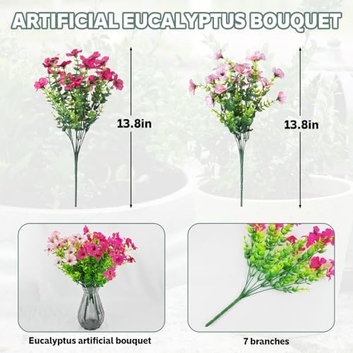 12 Pcs Artificial Boston Fern Bushes Pink UV Resistant Fake Plants
