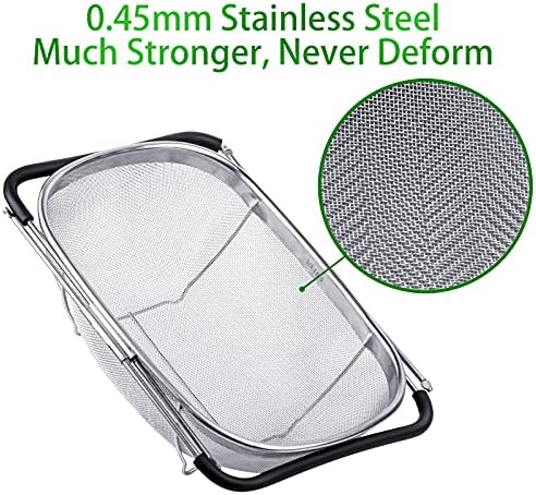 188 Stainless Steel Large Over-the-Sink Strainer Basket with Expandable Handle