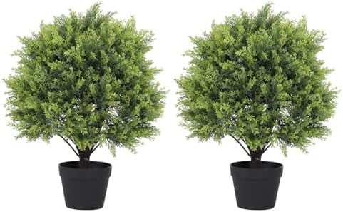 The Bloom Times 2ft Artificial Topiary Ball Trees Outdoor Set of 2