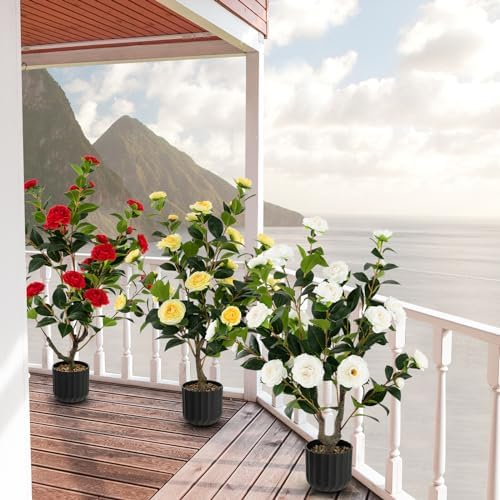 Realistic Artificial Camellia Tree 2-Pack