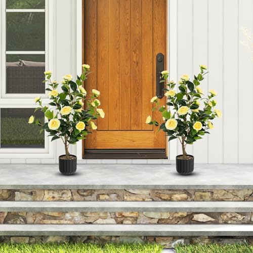 Realistic Artificial Camellia Tree 2-Pack