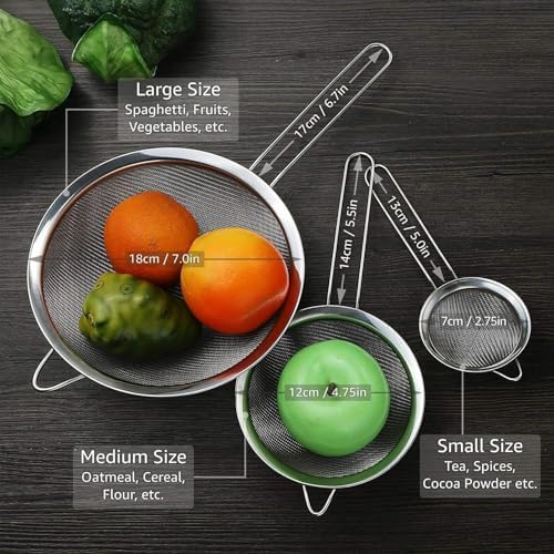 Eleen 3-Piece Stainless Steel Strainer Set for Kitchen
