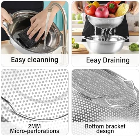 POPGRADE Stainless Steel Strainer Bowl Set with Handle