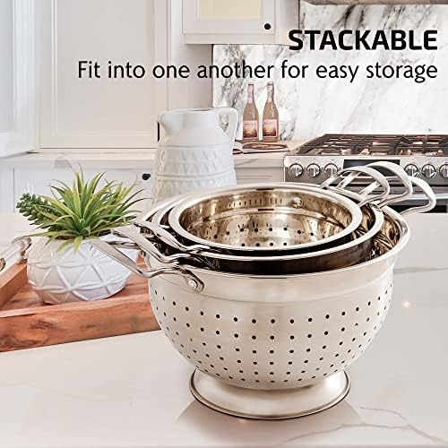 OVENTE Premium Stainless Steel Colander Set for Home Kitchen