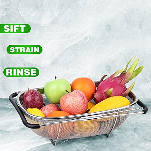 188 Stainless Steel Large Over-the-Sink Strainer Basket with Expandable Handle