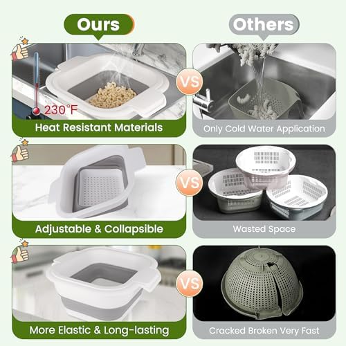 Collapsible Colander Set with Strainer Bowl 2 in 1 for Kitchen Use