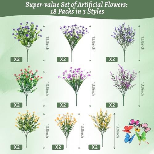 Vibrant 18-Bundle Artificial Flowers for Outdoor Use