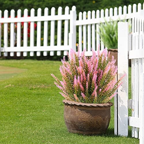 Artificial Lavender Outdoor UV-Resistant Faux Plastic Plants 12Bundles Pink