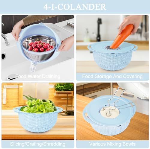 4-in-1 Strainer Set with Mixing Bowl Blue