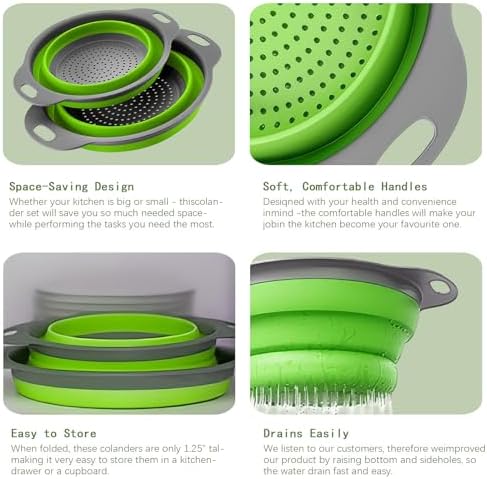 Enhance Your Cooking Effortlessly with WHZHAOI Collapsible Colander Set of 2 Green