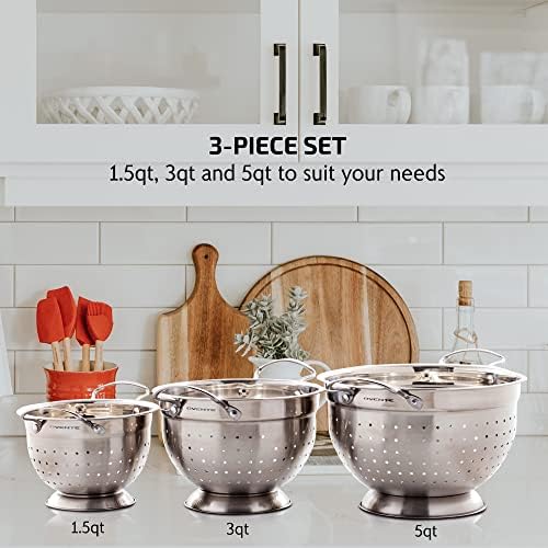 OVENTE Premium Stainless Steel Colander Set for Home Kitchen