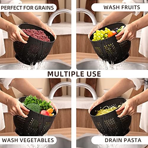 Sturdy Metal Colander with Wooden Handle for Kitchen Use