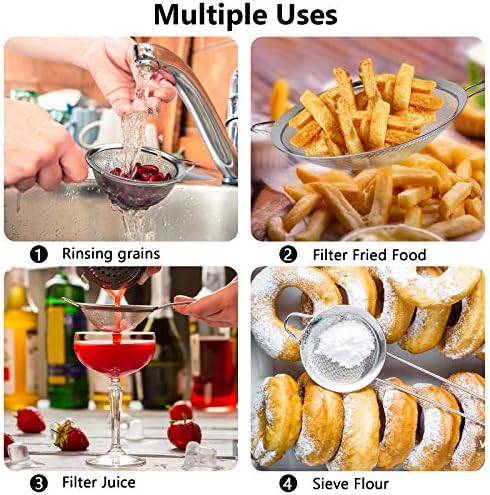 3 Pcs Stainless Steel Fine Mesh Strainer with Handle