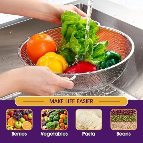 Reliable stainless steel colander for pasta vegetables and more
